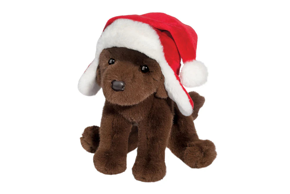 Chocolate Lab w/ Santa Bomber Hat