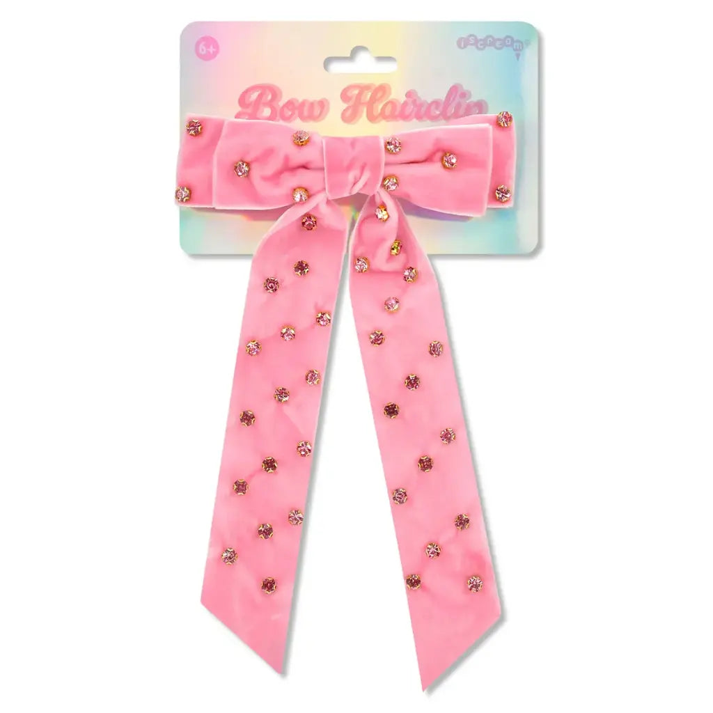 Pink Rhinestone Bow Hair Clip