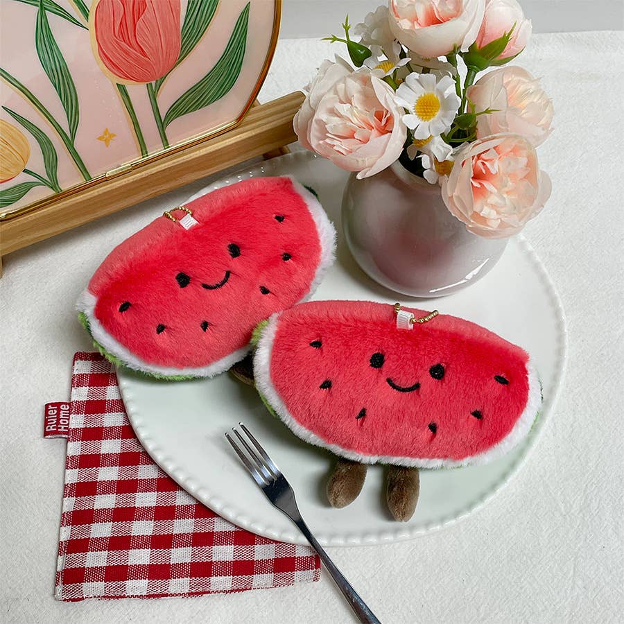 Cute smiley watermelon plush toy keychain charm gift